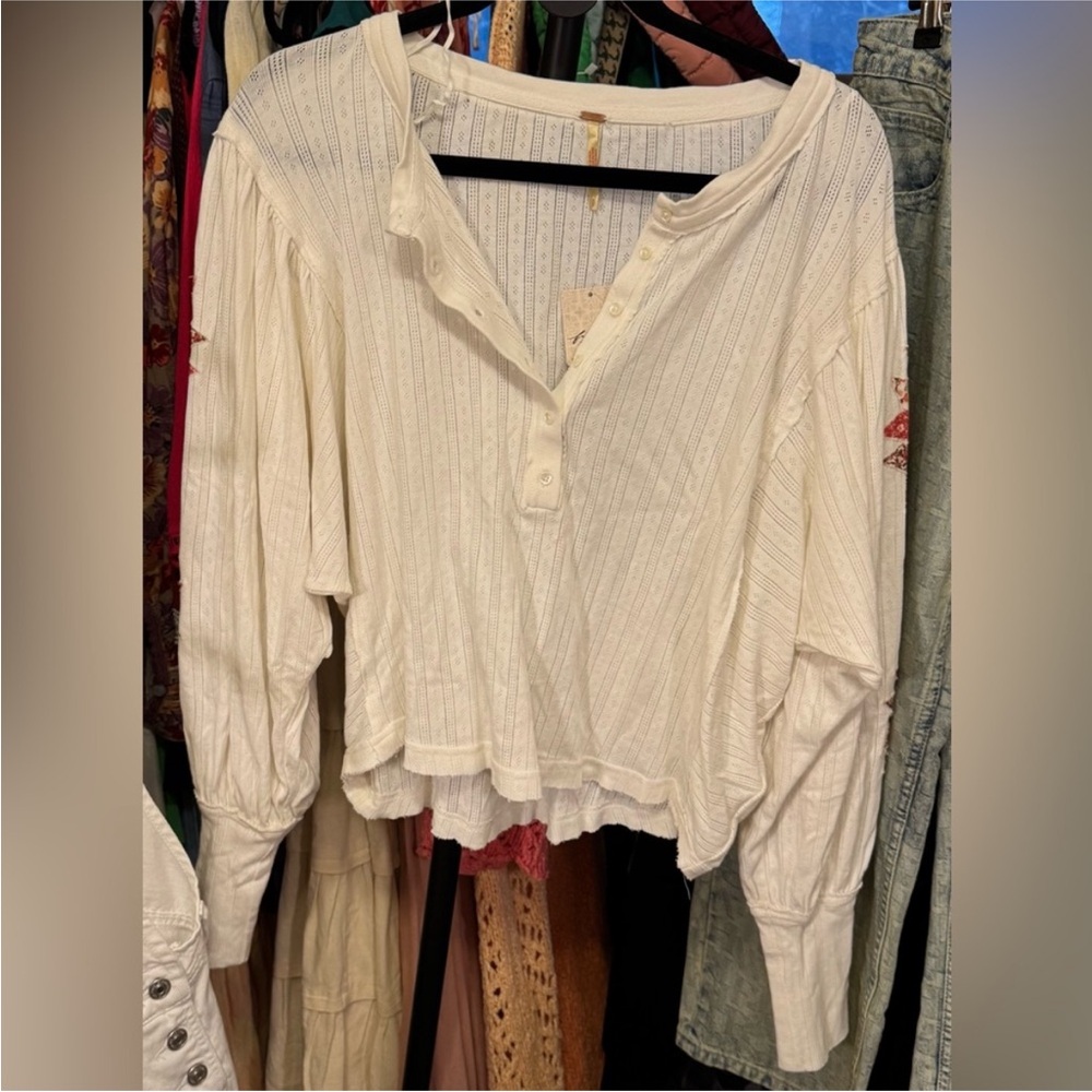 NWT Free People Quinn Quilt Cuff Henley Clean Ivory Combo - Small, medium, large - Picture 7 of 11